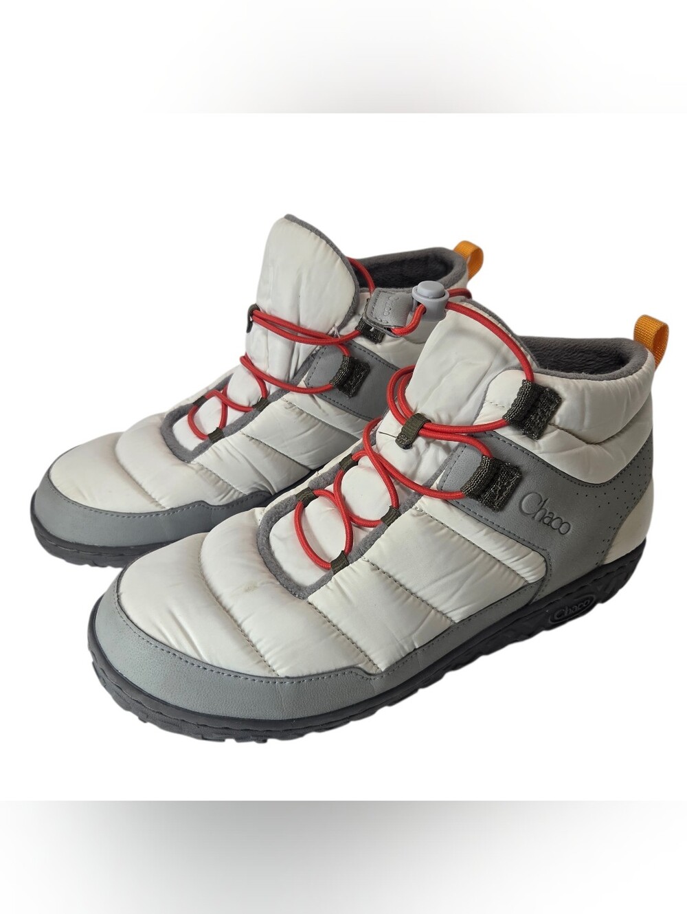 Chaco Men's White & Gray Quilted Slip-On Shoes with Red Cords. Size 9.5